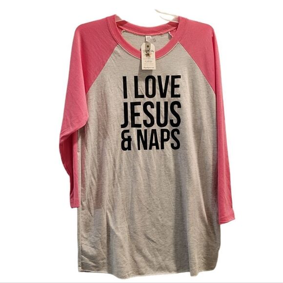 Elly & Grace I LOVE JESUS & Naps baseball Tee Shirt M Nwt - Picture 1 of 4